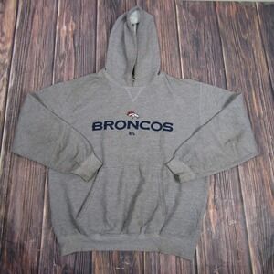 Denver Broncos Hoodie Mens XL Gray NFL Football Pullover Sweatshirt Embroidered